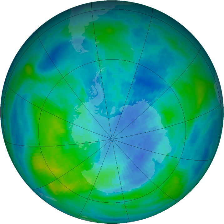 Antarctic ozone map for 30 March 1989